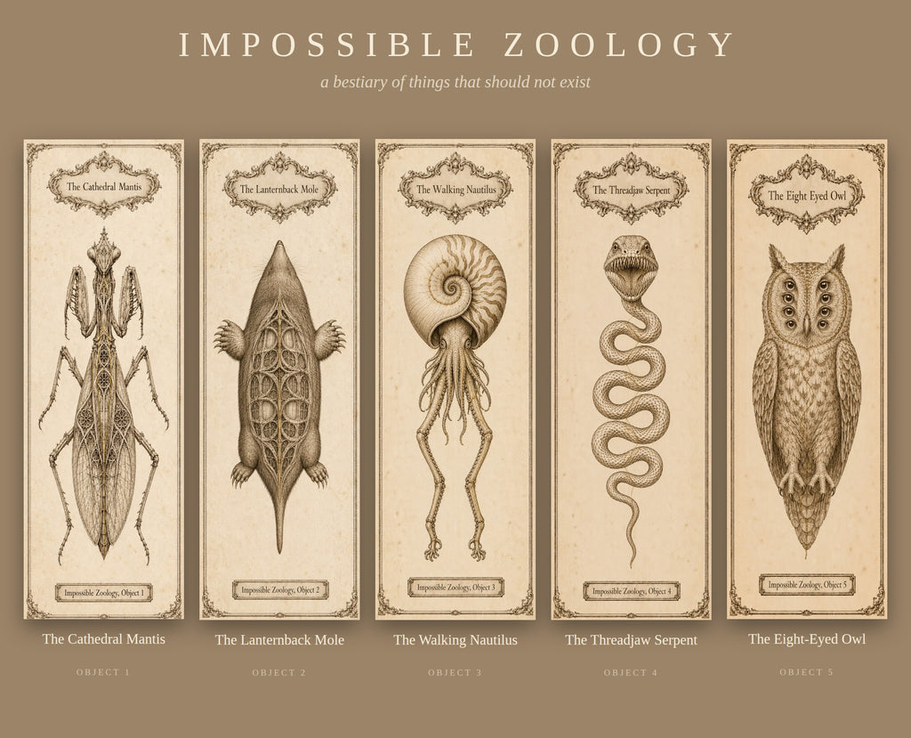 Impossible Zoology Printable Bookmark Set | Gothic Creature Specimen | Instant Digital Download | Book Lover Gift