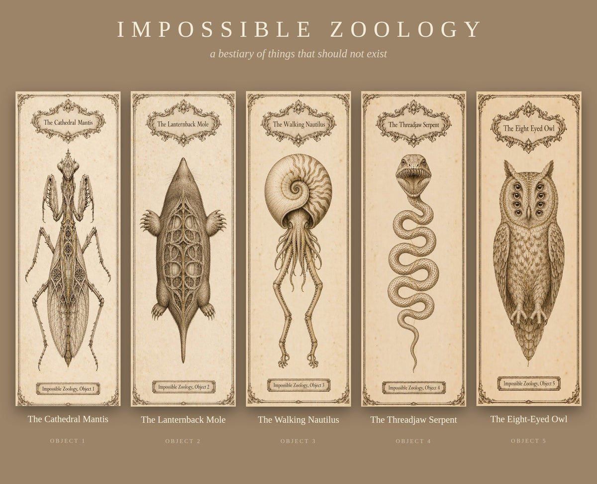 Impossible Zoology Printable Bookmark Set | Gothic Creature Specimen | Instant Digital Download | Book Lover Gift