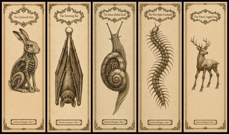Mechanical Menagerie Printable Bookmark Set | Steampunk Clockwork Specimen | Instant Digital Download | Book Lover Gift