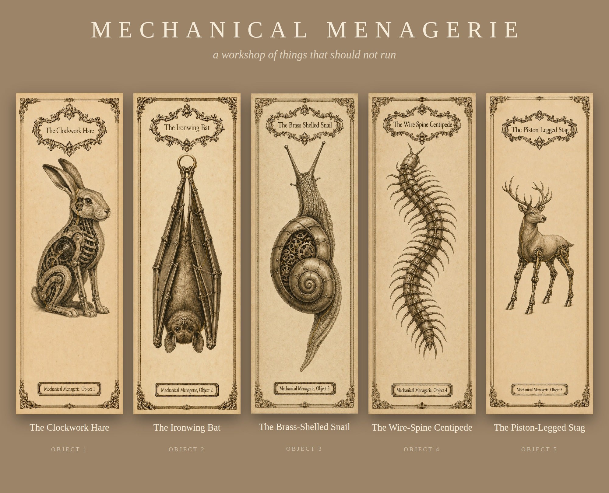 Mechanical Menagerie Printable Bookmark Set | Steampunk Clockwork Specimen | Instant Digital Download | Book Lover Gift