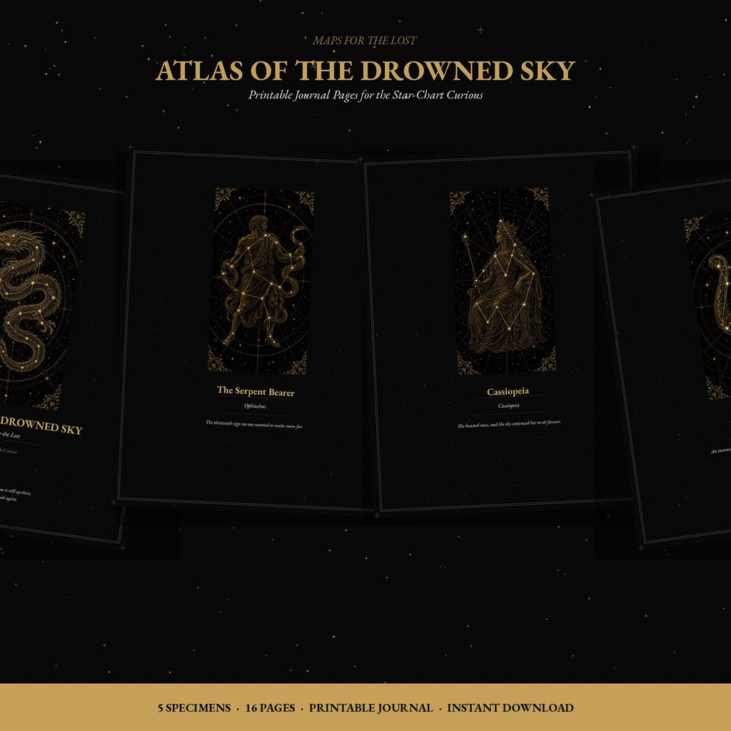 Atlas of the Drowned Sky Printable Journal Pages | Dark Academia Constellation Inserts | Gold Lined Dot Grid | Digital Download