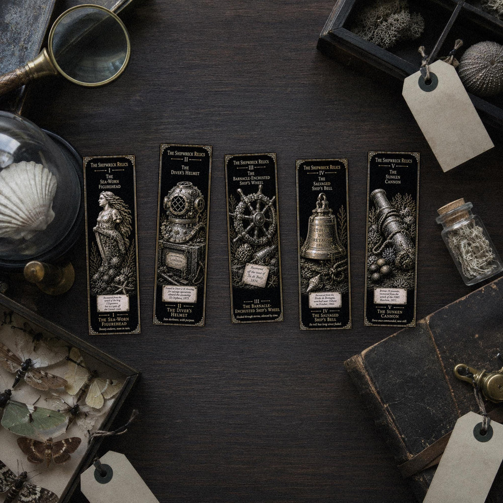 The Shipwreck Relics Bookmark | Dark Academia Set of 5 | Standard or Magnetic | Gothic Cabinet of Curiosities