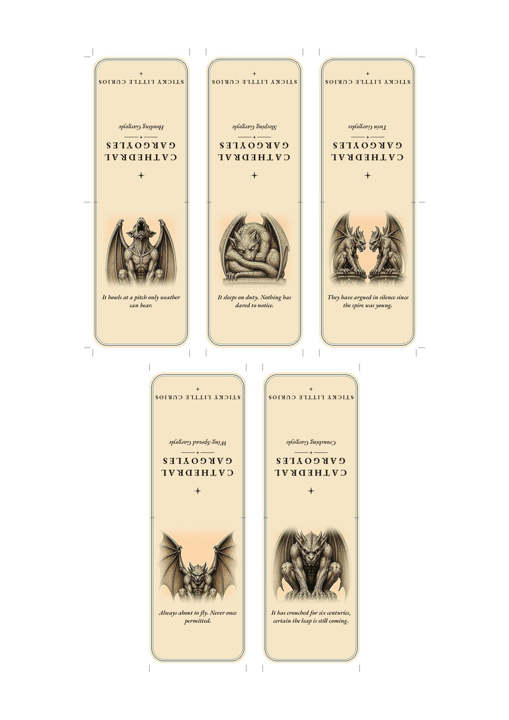 Cathedral Gargoyles Bookmark, Dark Academia Sentinels | Gothic Stone Creature Art | Handmade Page Marker, Literary Gift