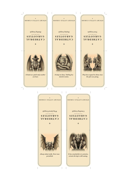 Cathedral Gargoyles Bookmark, Dark Academia Sentinels | Gothic Stone Creature Art | Handmade Page Marker, Literary Gift