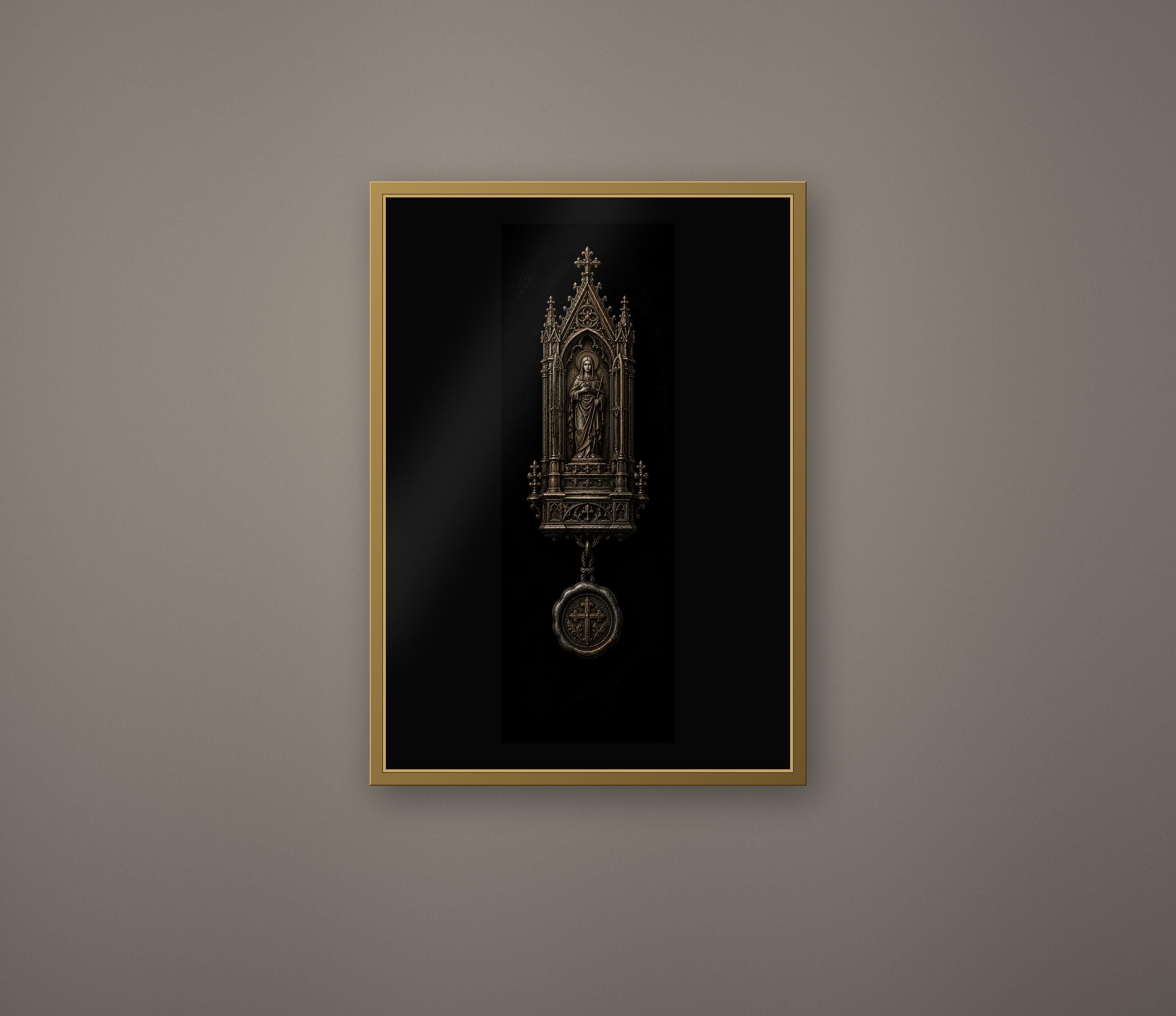 Relics Of Saints Wall Art Collection | Dark Academia Gothic Prints, Black & Gold Illustrations, Digital Download