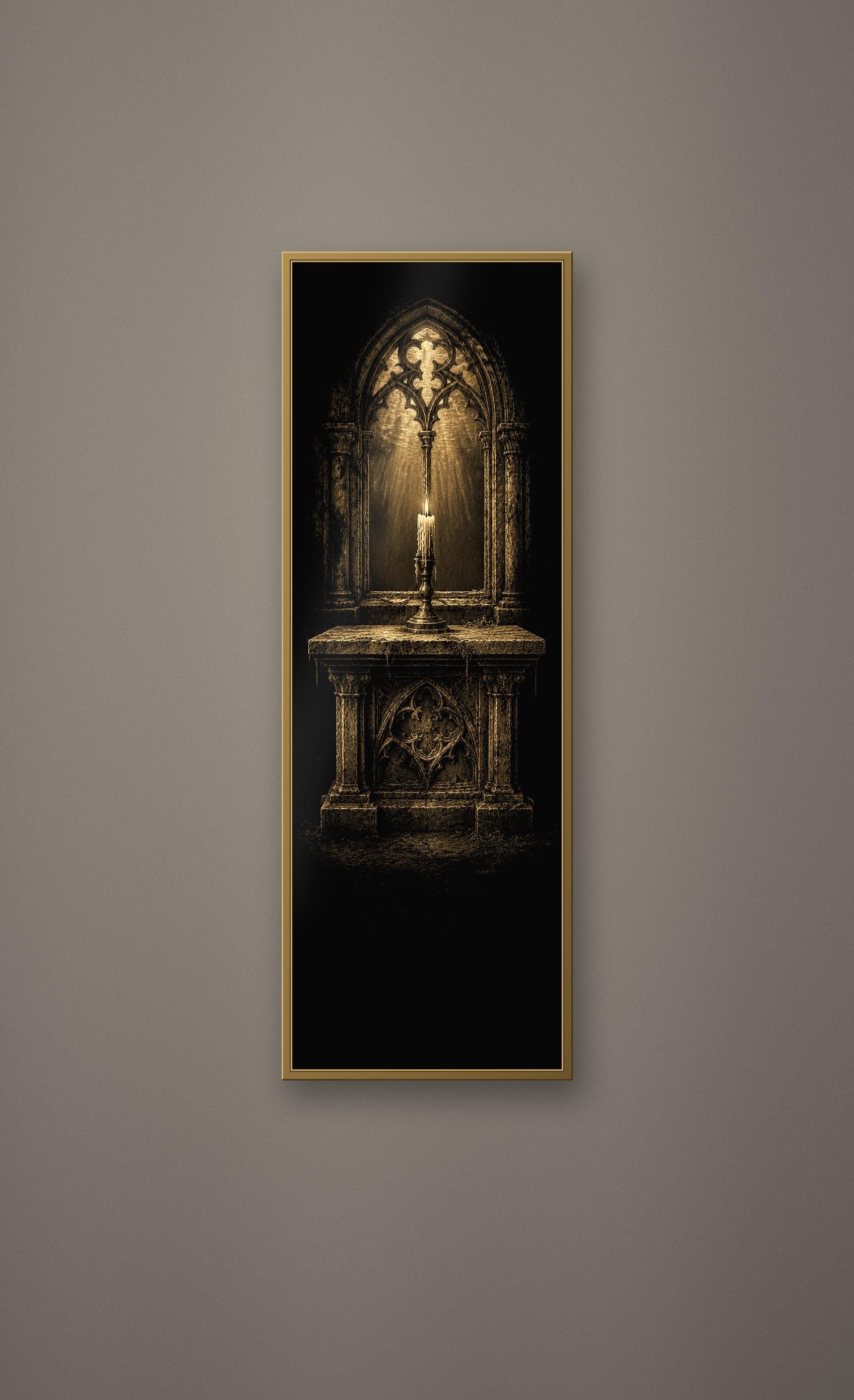Submerged Chapel, Dark Academia Gothic Angel Prints | Antique Gold Altar Wall Art | Digital Download