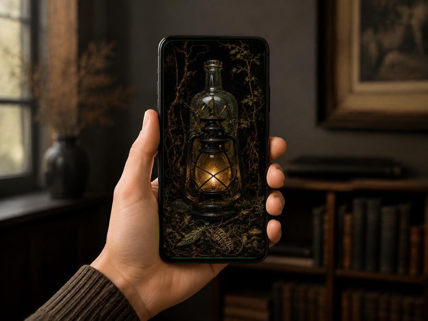 Nocturnal Foraging, Goblincore Lock Screen | Moth & Lantern Wallpaper | iPhone, Android Digital Set