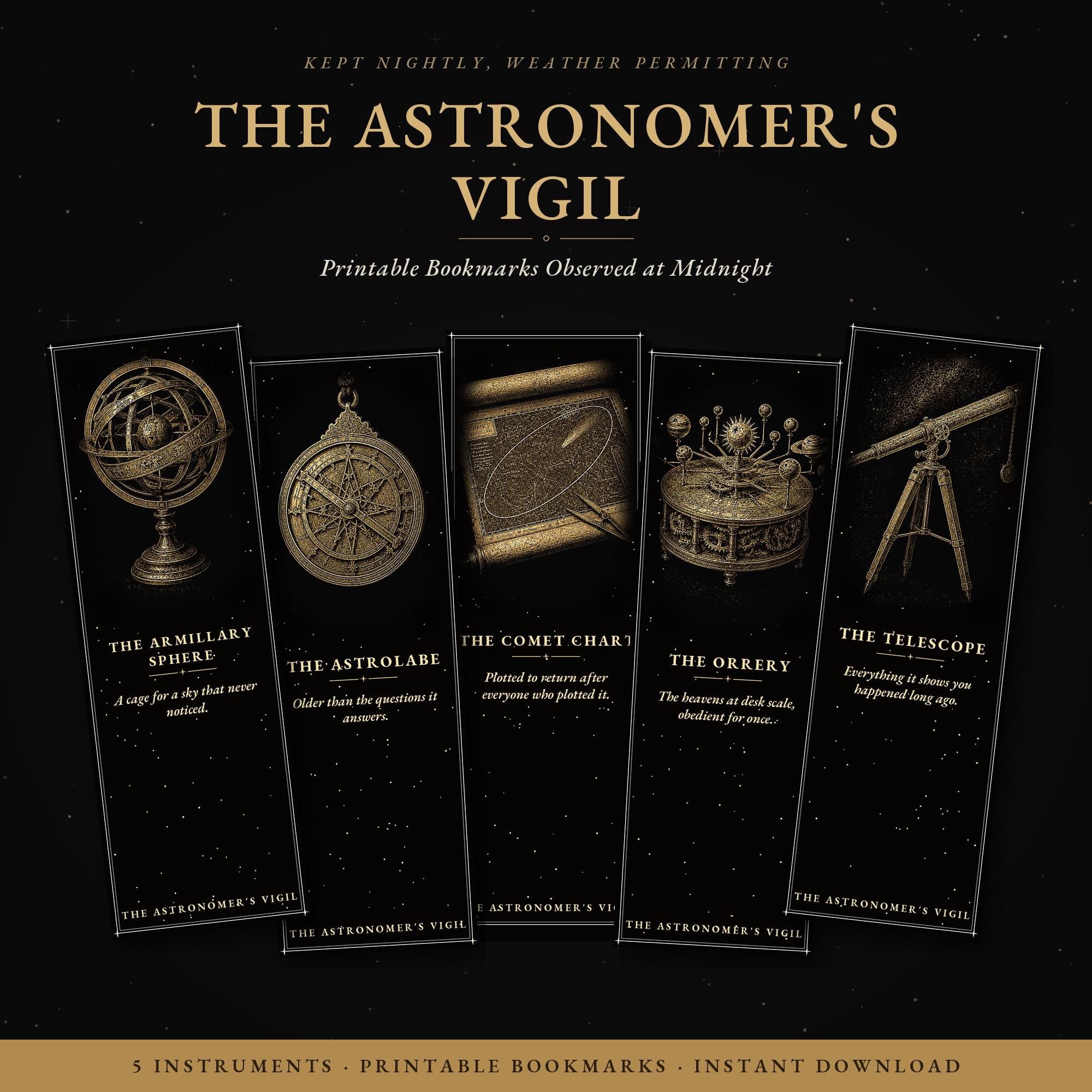The Astronomer's Vigil Bookmark | Dark Academia Celestial Astronomy Bookmark | Standard or Magnetic Page Marker