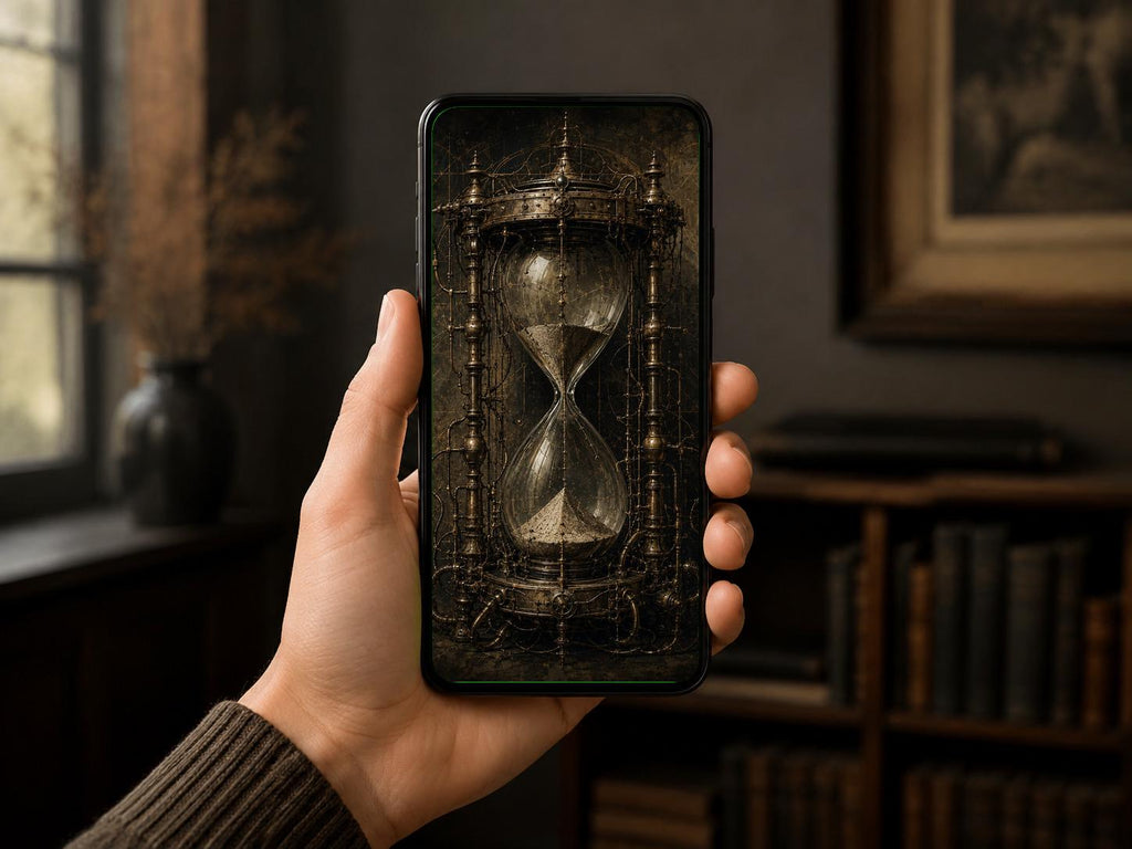 Hourglass, Biomechanical Phone Wallpaper | Dark Academia Lock Screen | Steampunk Sci-Fi Digital Download