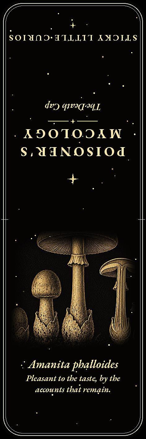 The Poisoner's Mycology Bookmark, Dark Academia Fungi | Gold Illustration | Magnetic Or Standard Page Marker