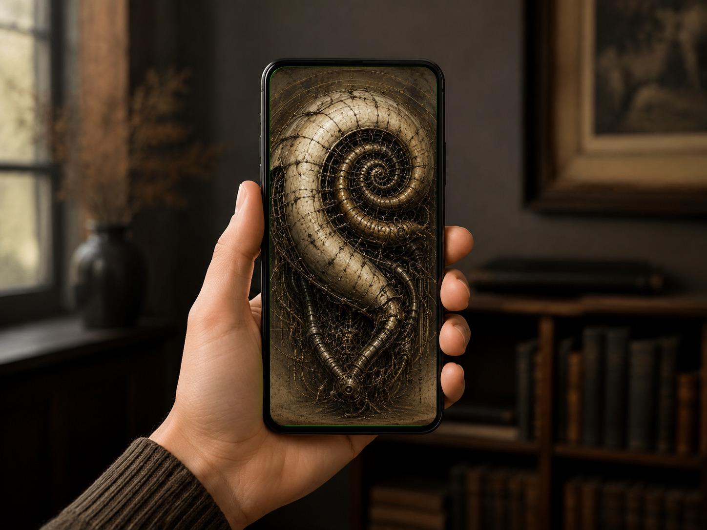 Creatures of the Deep: Biomechanical Lock Screen | Dark Academia | Anatomical Study | Digital Download