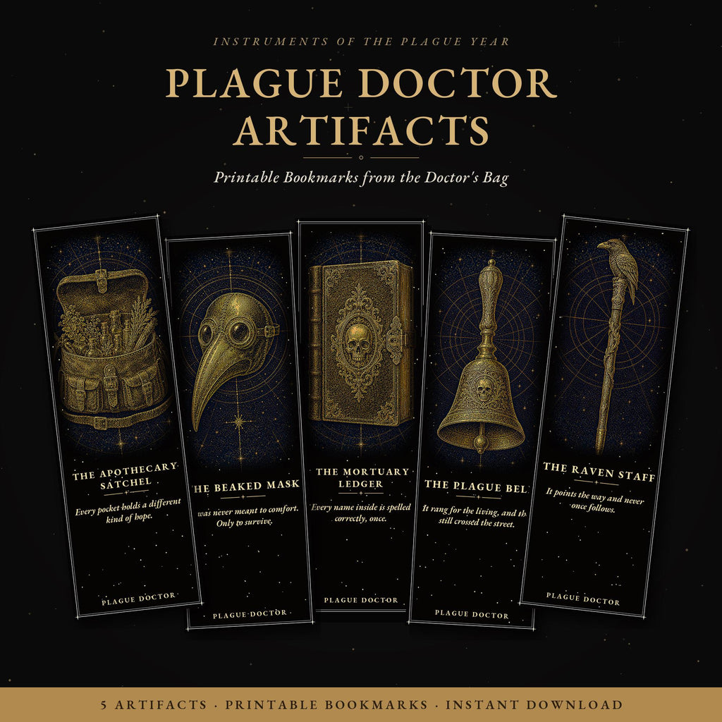 Plague Doctor Artifacts Printable Bookmarks | Dark Academia Gothic | Beaked Mask Design | Occult Stationery | Digital Download