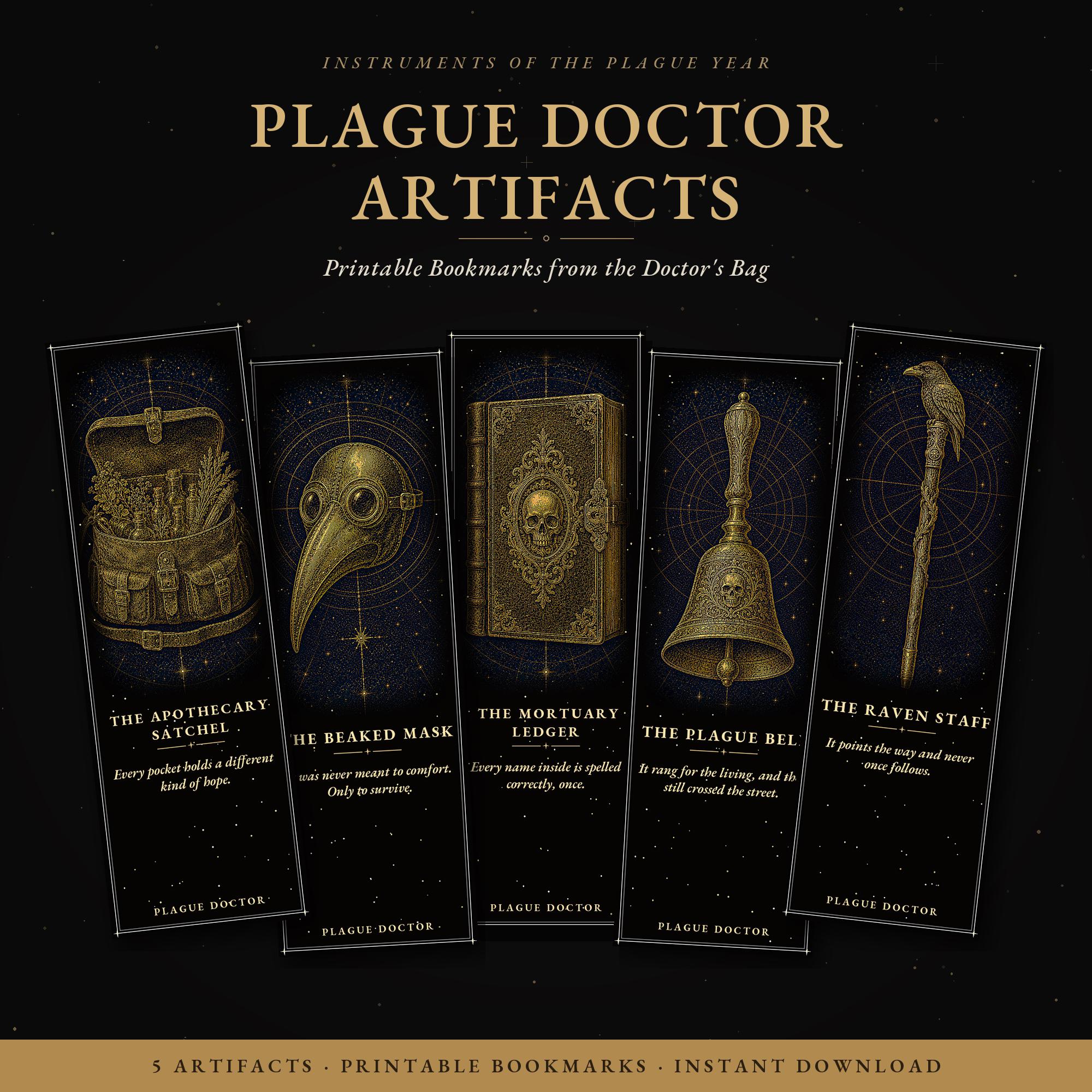 Plague Doctor Artifacts Printable Bookmarks | Dark Academia Gothic | Beaked Mask Design | Occult Stationery | Digital Download