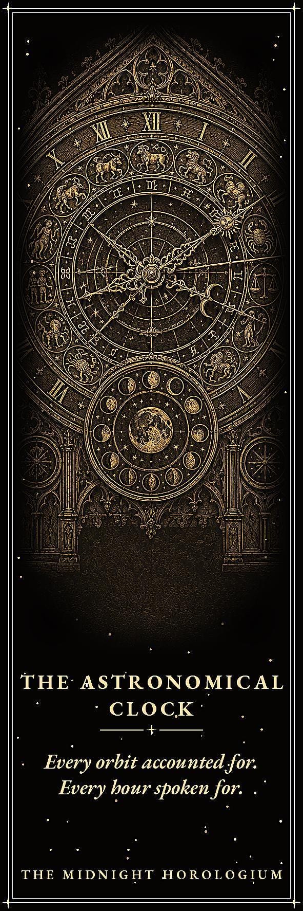 The Midnight Horologium Bookmark, Memento Mori Dark Academia | Gold On Black | Magnetic & Standard Page Marker