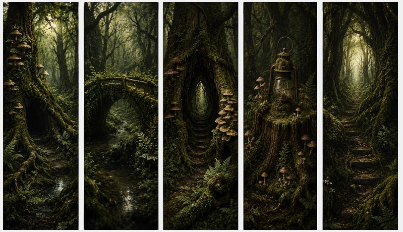 Forgotten Forest Goblincore Bookmarks | Dark Cottagecore Woodland Art | Printable Digital Download, Mossy Paths