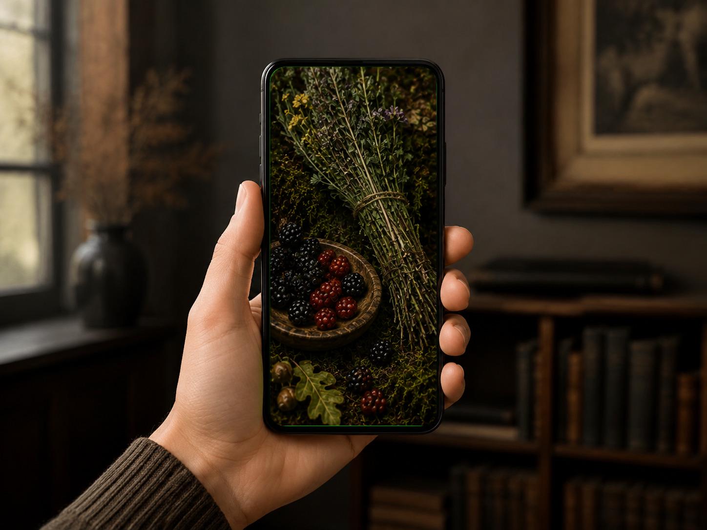 The Forager, Goblincore Mushroom Lock Screen | Woodland Cottagecore Digital Wallpaper | Dark Forest Art, iPhone & Android