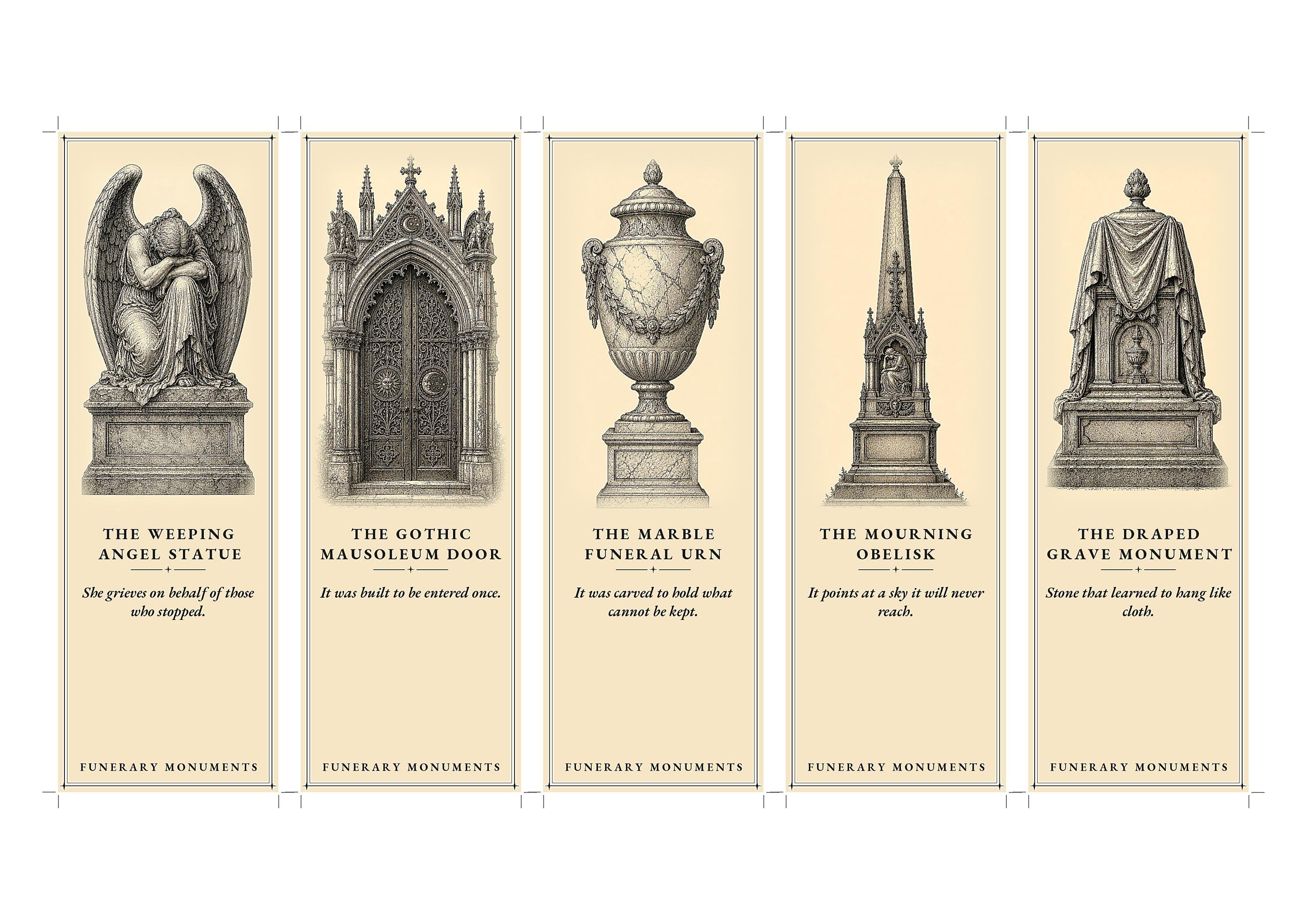 Funerary Monuments Victorian Mourning Printable Bookmarks | Dark Academia Gothic Bookmark Set | Digital Download Print & Cut