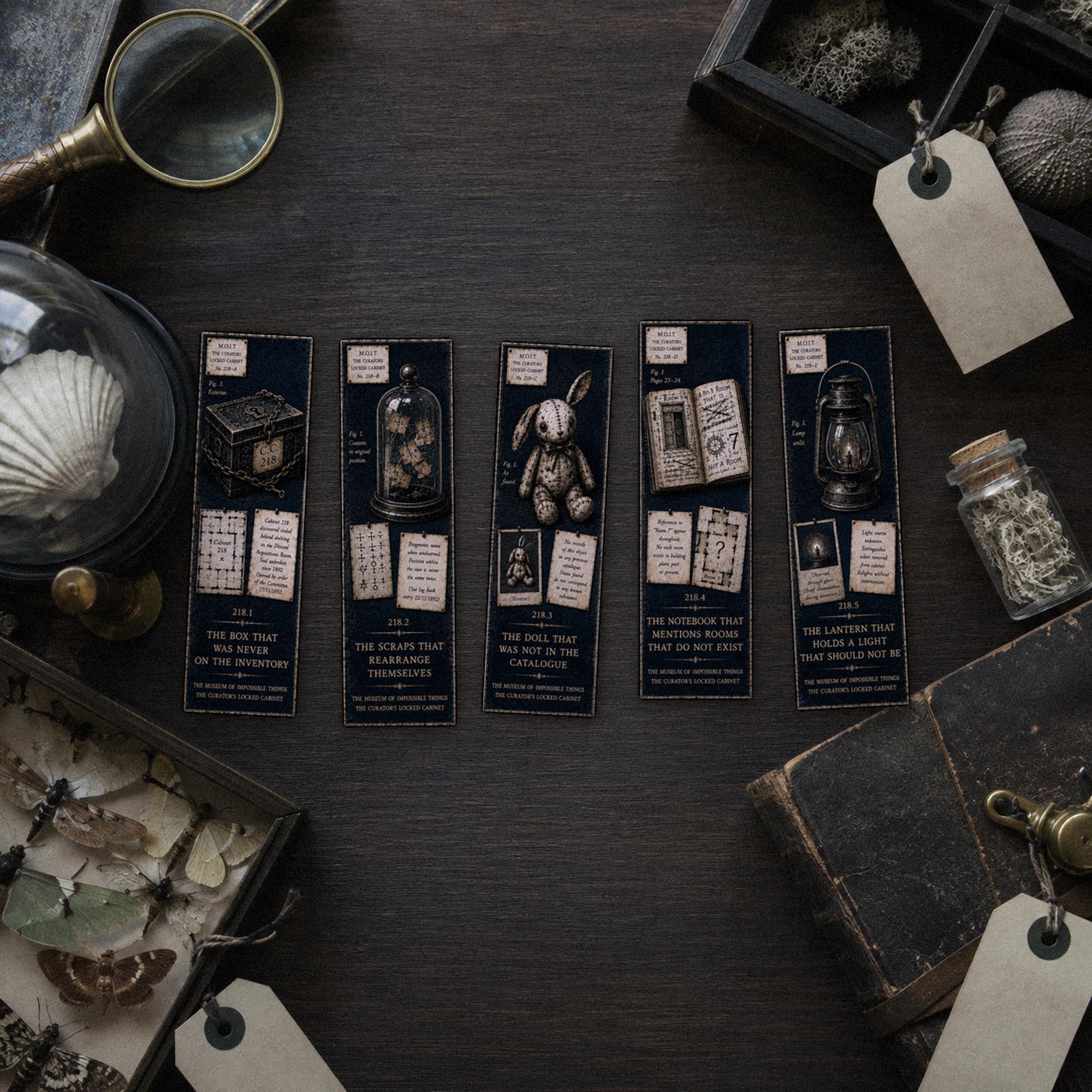 The Curator's Locked Cabinet Bookmark | Dark Academia Set of 5 | Standard or Magnetic | Gothic Cabinet of Curiosities