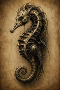 Seahorse, Biomechanical Specimen | Dark Academia Surreal | Lock Screen Wallpaper | Steampunk Anatomy | Instant Digital Download