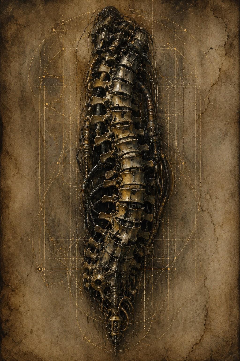 Spine - Biomechanical Phone Wallpaper, Dark Surreal Gothic Sci-Fi | Brass Bone Art | Digital Download