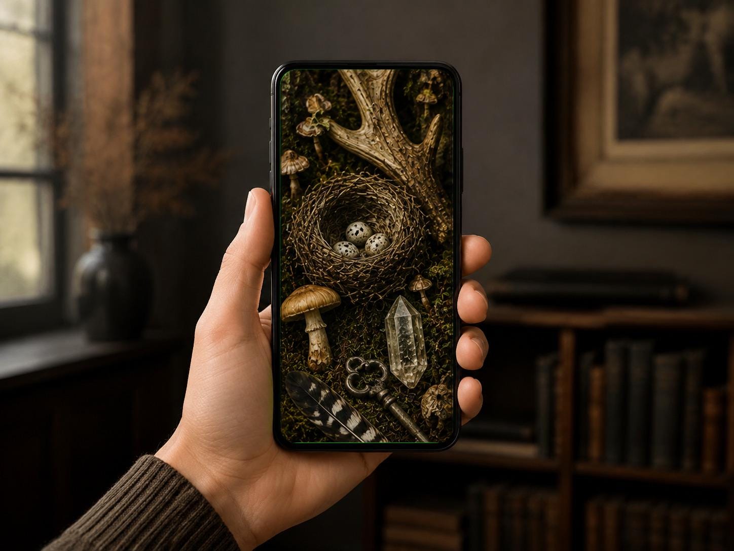 Goblincore Phone Wallpaper Bundle | Cabinet of Curiosities, Bones, Feathers (Digital Download)