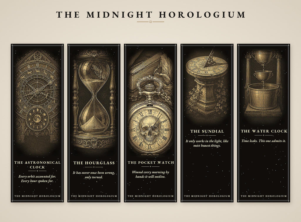 The Midnight Horologium Bookmark, Memento Mori Dark Academia | Gold On Black | Magnetic & Standard Page Marker