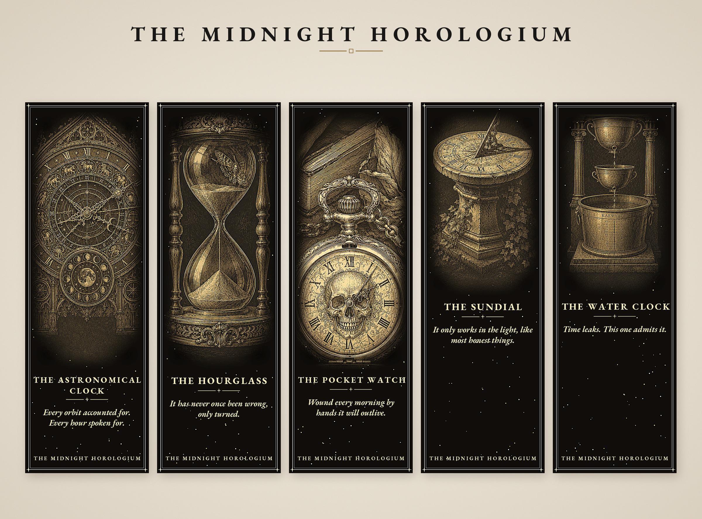 The Midnight Horologium Bookmark, Memento Mori Dark Academia | Gold On Black | Magnetic & Standard Page Marker