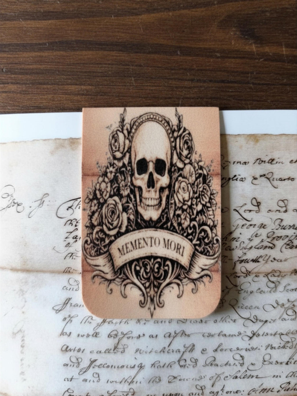 Memento Mori Skull Rose, Dark Academia Gothic Bookmark | Magnetic Page Marker | Sepia Floral | Poetry Lover Gift
