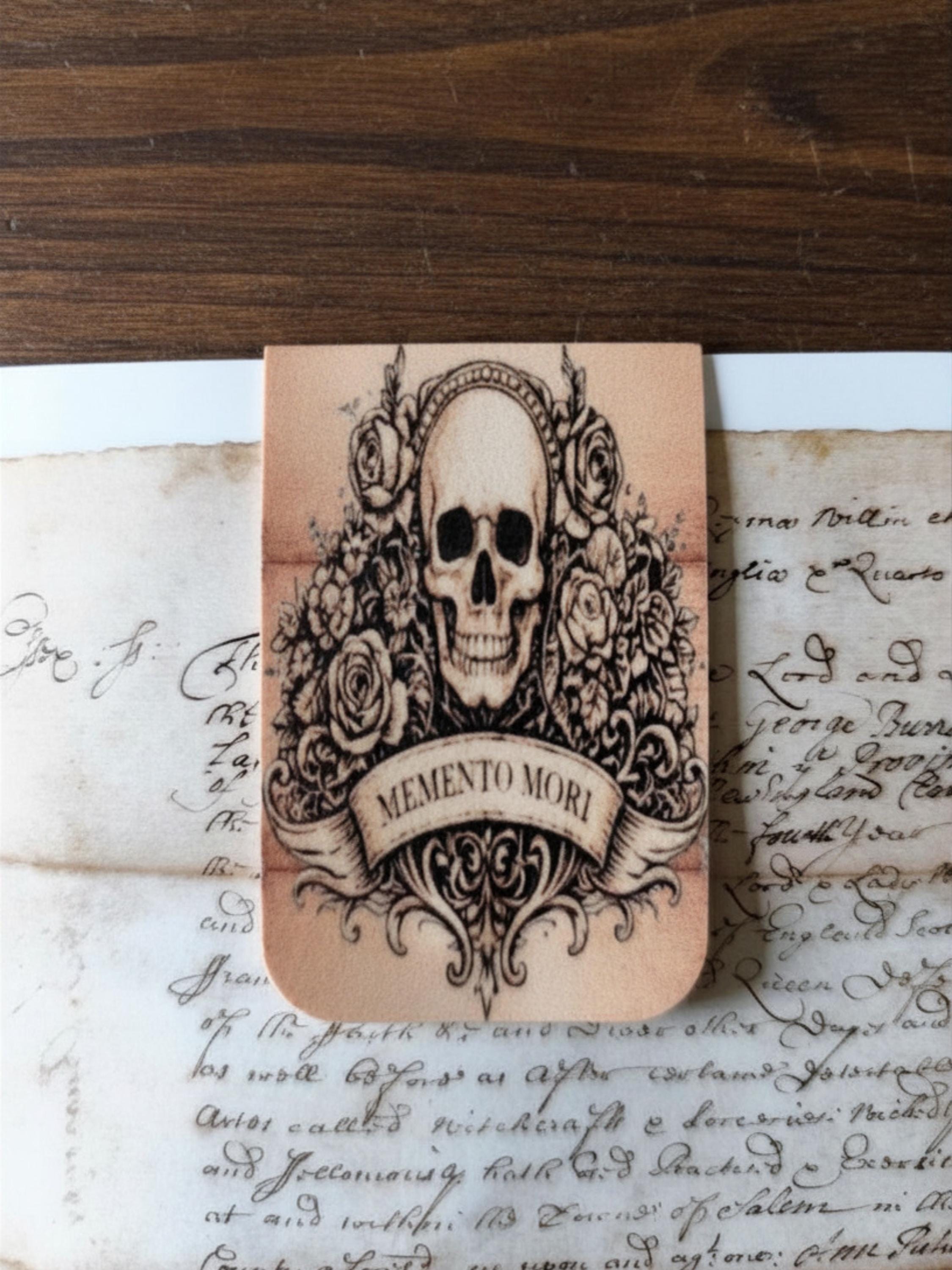 Memento Mori Skull Rose, Dark Academia Gothic Bookmark | Magnetic Page Marker | Sepia Floral | Poetry Lover Gift