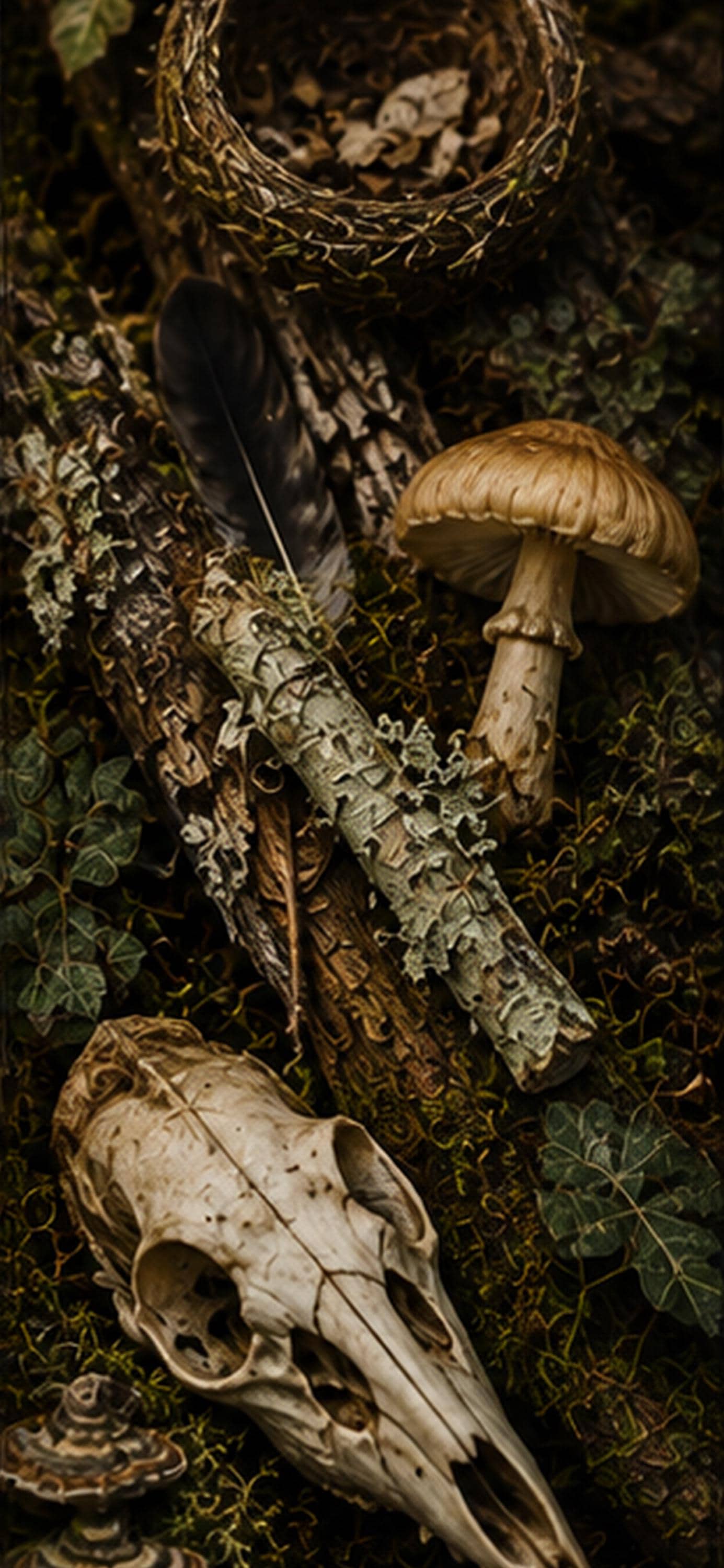 Goblincore Phone Wallpaper Bundle | Cabinet of Curiosities, Bones, Feathers (Digital Download)