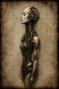 Cyborg Woman Full Profile | Biomechanical Dark Academia Wallpaper, Gothic Surreal Phone Art, Instant Digital Download