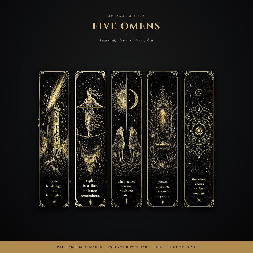 Arcana Obscura Tarot Bookmarks | Dark Academia Printable | Gold & Black Occult | Digital Download | Witchy Page Markers