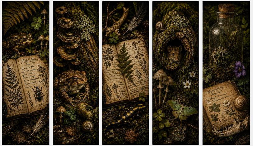 Moss & Mushroom Study Bookmarks | Goblincore Forest Floor | Printable Page Markers, Book Lover Gift
