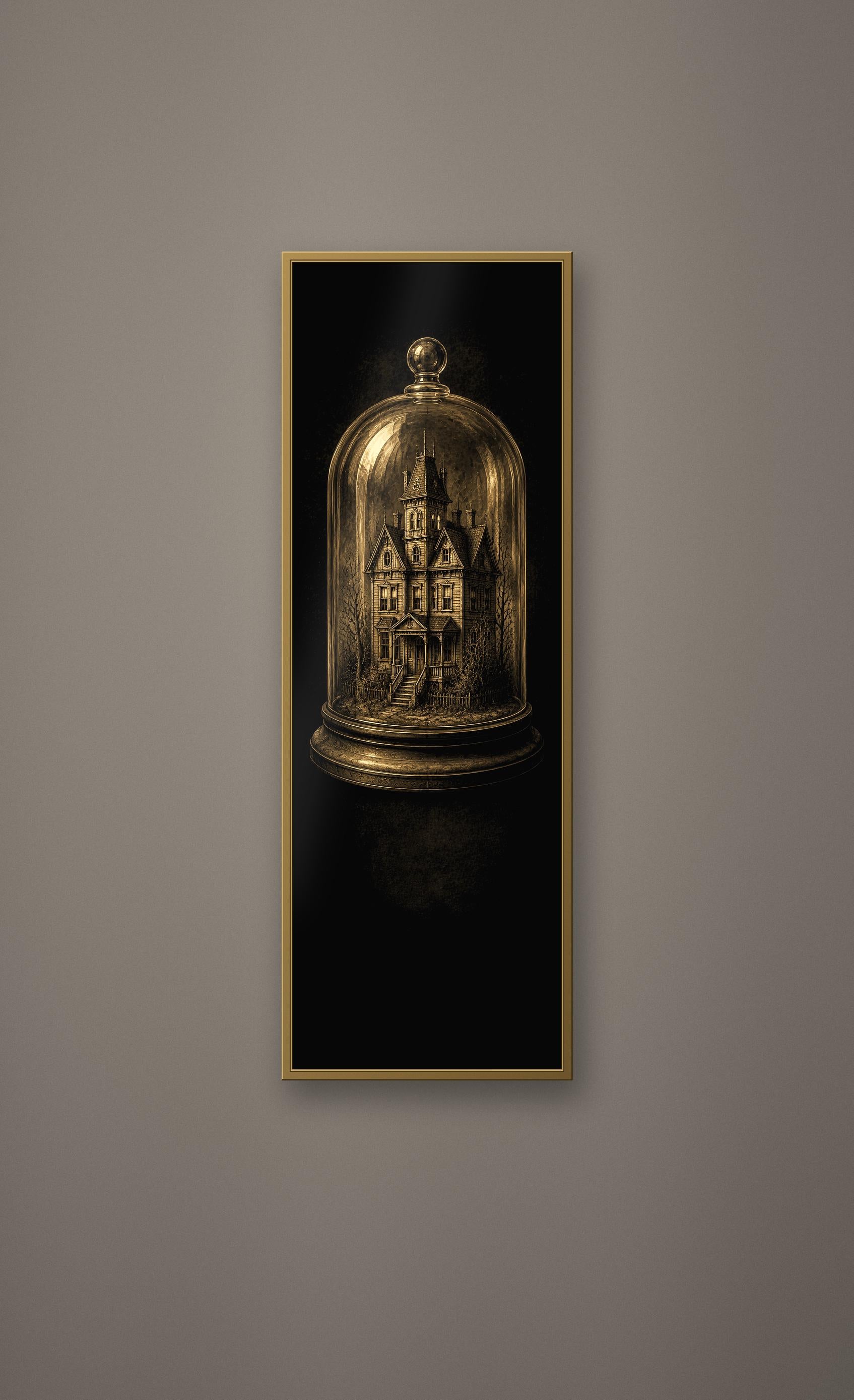 The Dreaming House Prints, Dark Academia Gothic Wall Art | Antique Gold Black Illustration | Digital Download | Moody Home Decor
