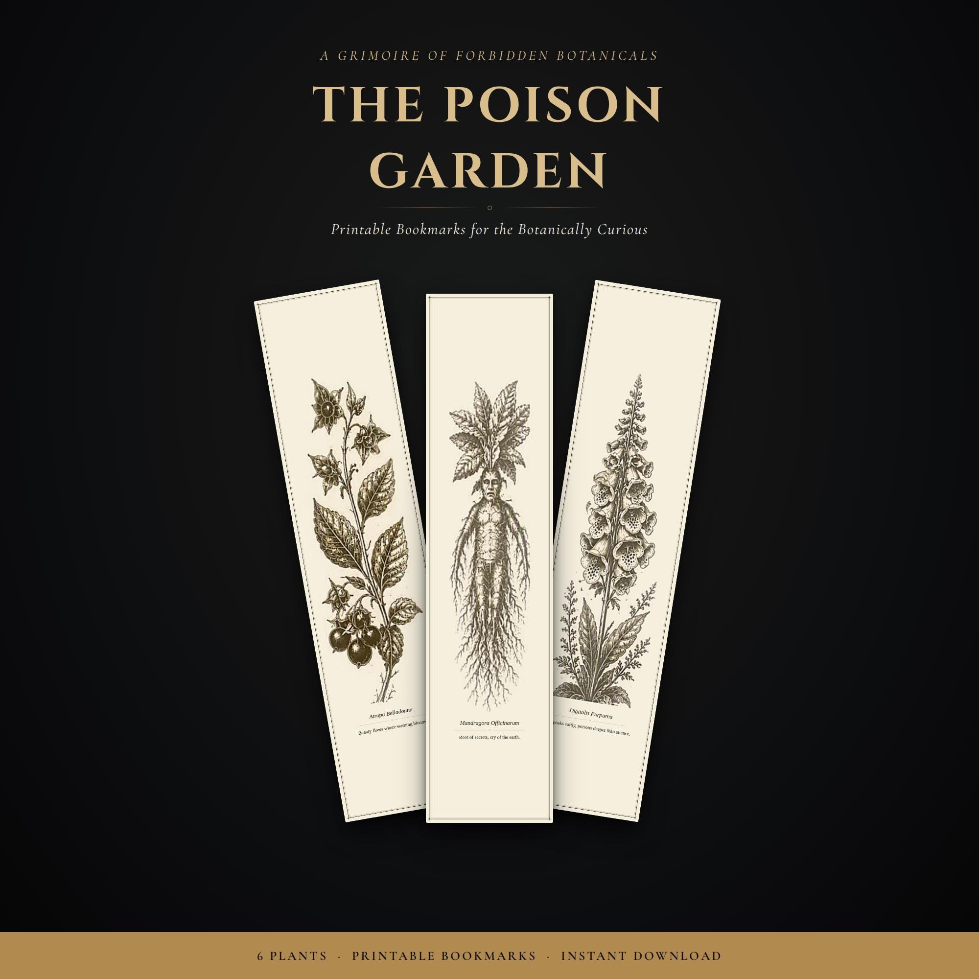 The Poison Garden Botanical Bookmark | Dark Academia Witchy | Printable Digital Download | Gothic Plant Illustration | Book Lover Gift