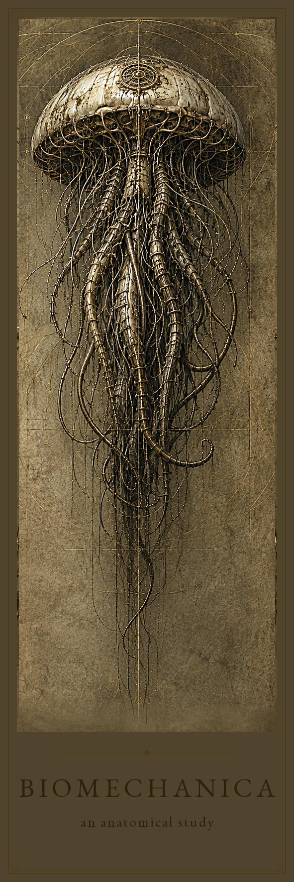Jellyfish Biomechanical Bookmark, Dark Academia Gothic | Anatomical Art Page Marker | Magnetic or Standard