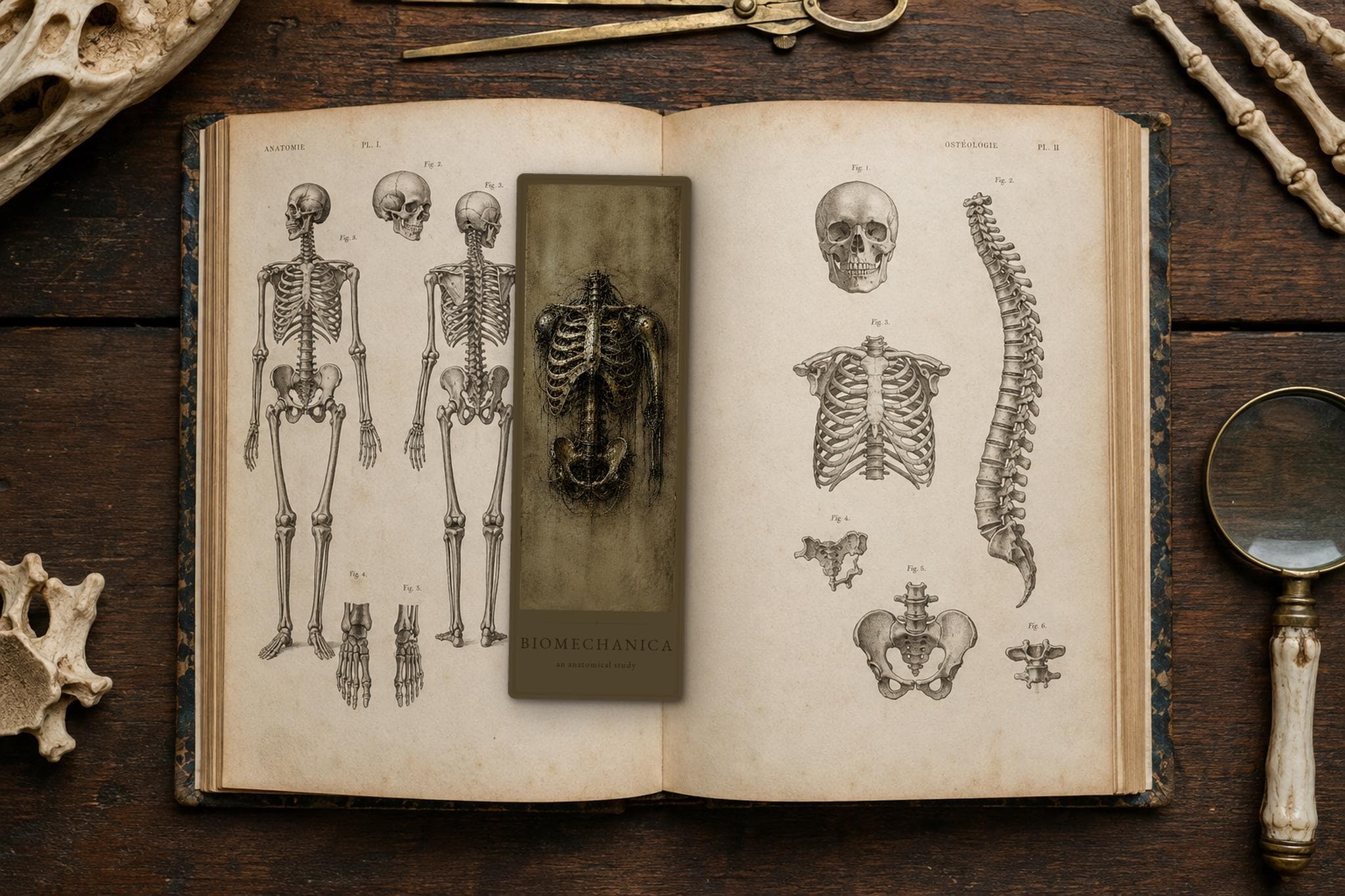 Bones & Anatomy Biomechanical Bookmark | Dark Surreal Specimens | Gothic Page Marker | Book Lover Gift