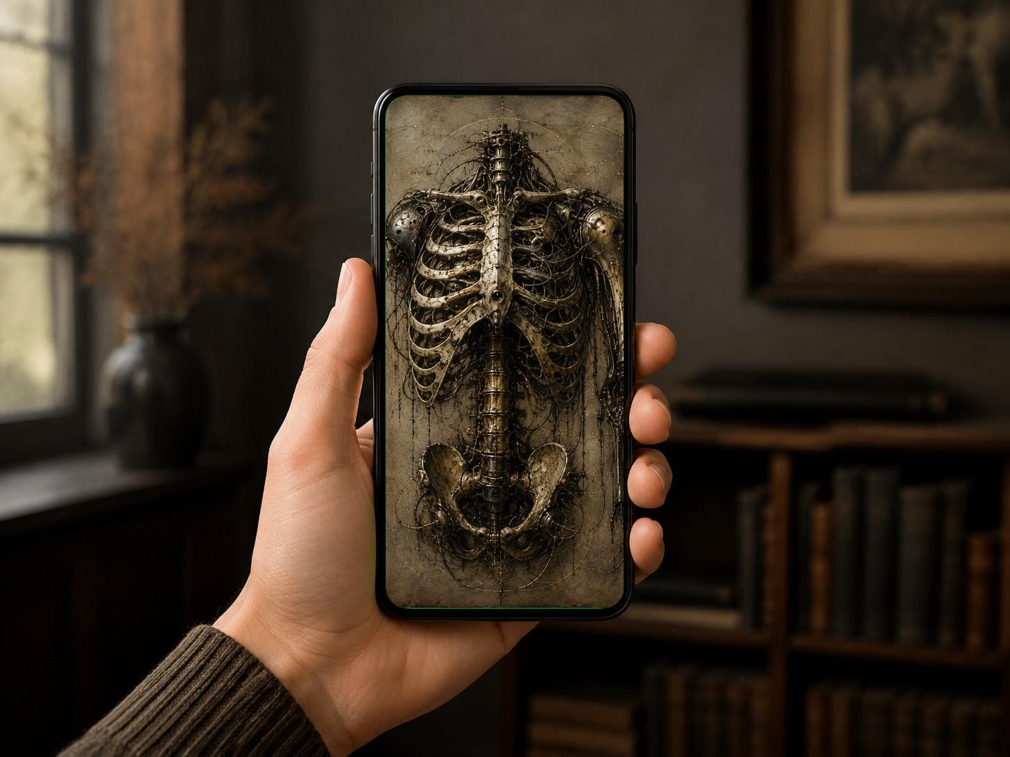 Bones & Anatomy Phone Wallpaper Bundle | Biomechanical Lock Screen, Dark Academia, Gothic Sci-Fi Digital Download