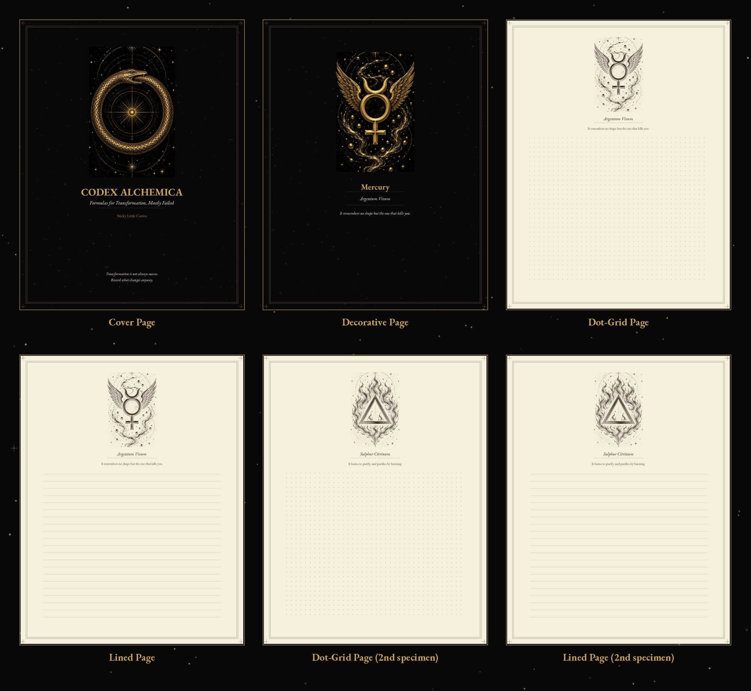 Codex Alchemica Printable Journal Pages | Dark Academia Grimoire | Alchemy Symbols | Dot-Grid & Lined Inserts | Digital Download