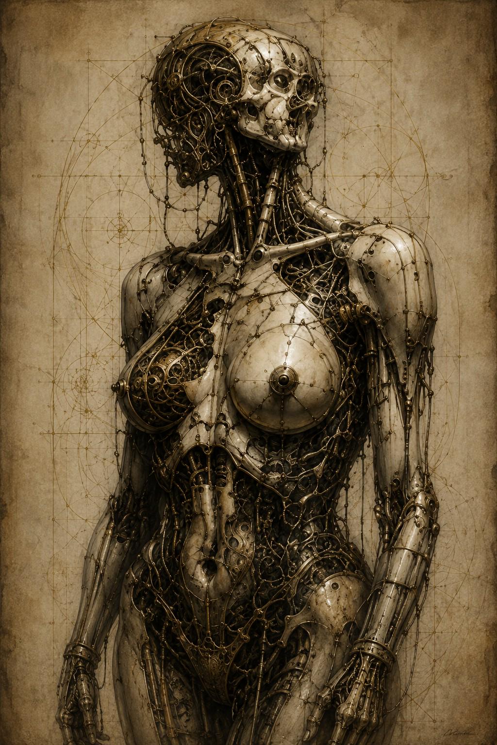 Cyborg Woman Mask, Biomechanical Dark Academia | Surreal Phone Wallpaper | Brass Bone Imagery | Gothic Lock Screen Digital Download