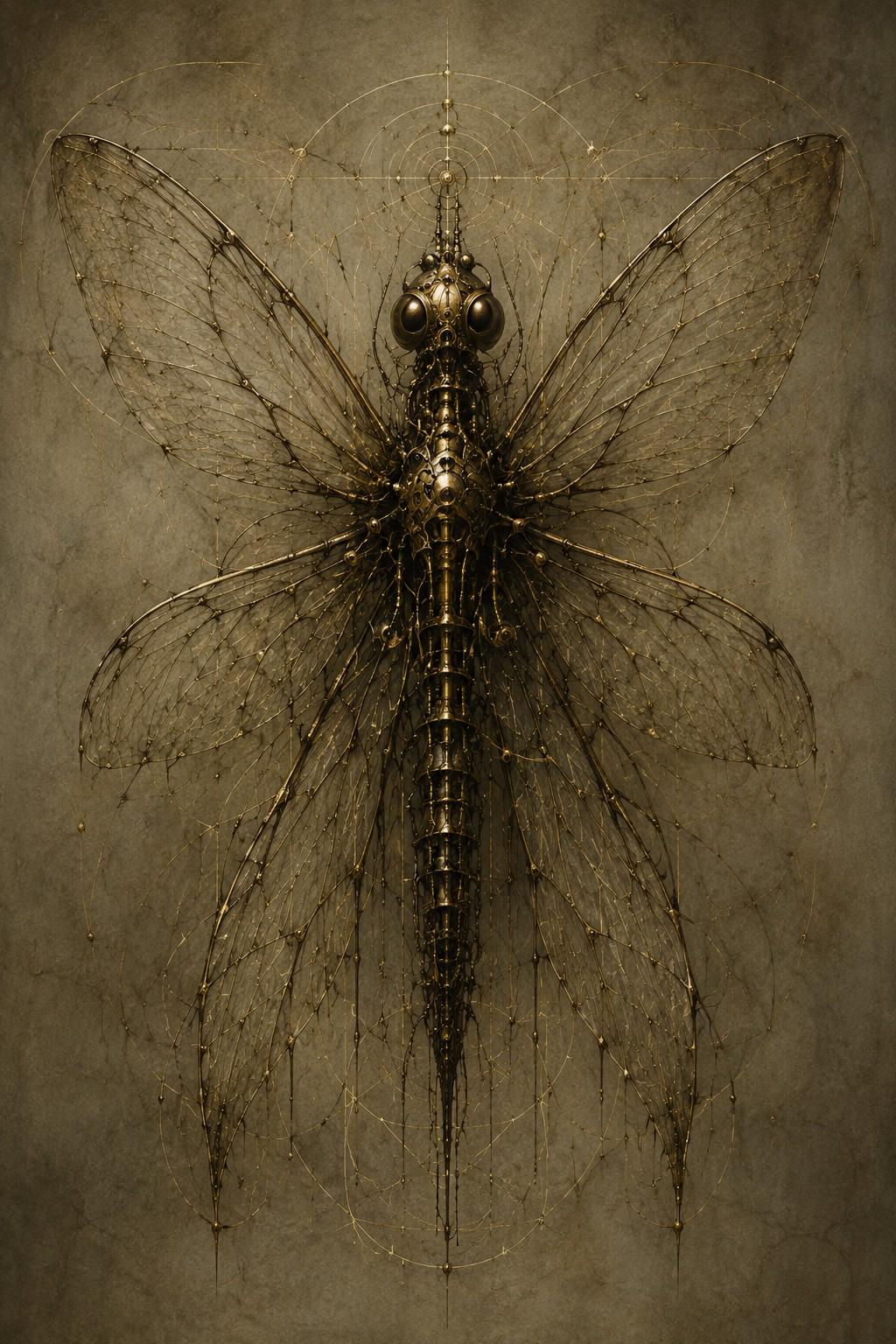 Dragonfly - Biomechanical Phone Wallpaper | Dark Academia Lock Screen | Gothic Sci-Fi Digital Art Download