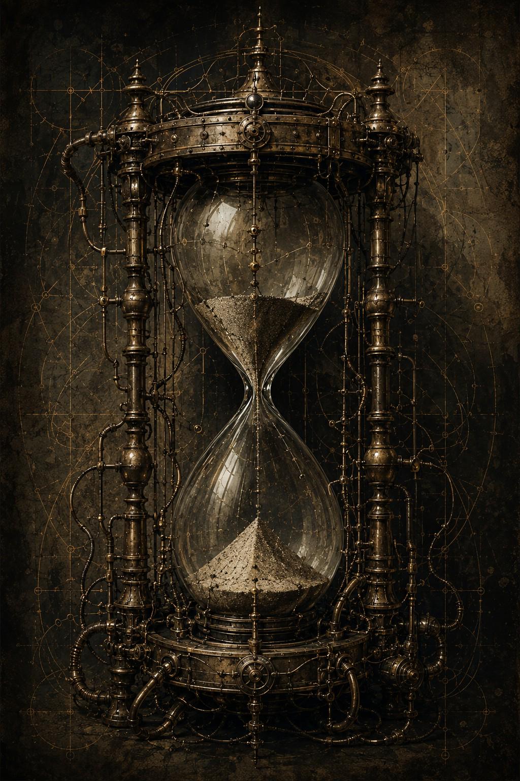 Hourglass, Biomechanical Phone Wallpaper | Dark Academia Lock Screen | Steampunk Sci-Fi Digital Download