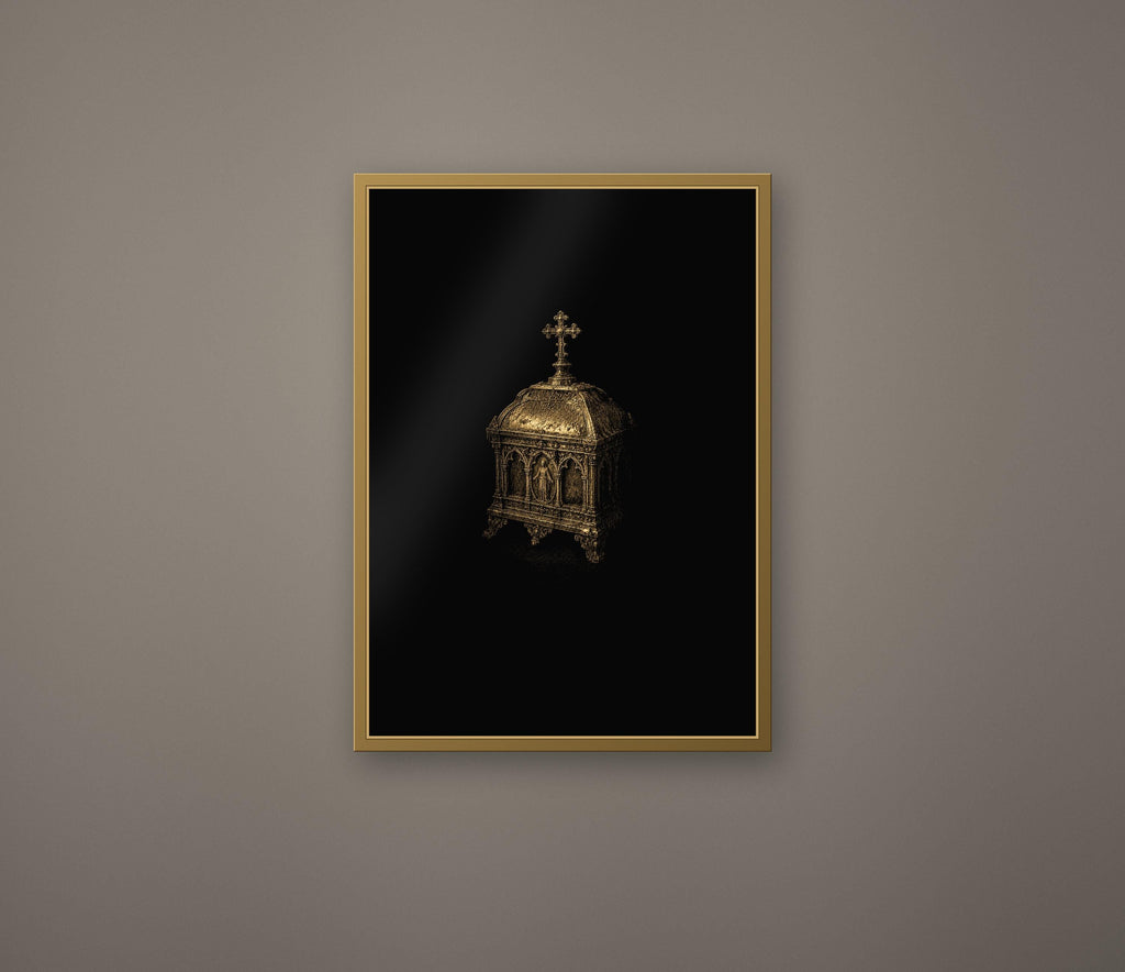 Submerged Chapel, Dark Academia Gothic Angel Prints | Antique Gold Altar Wall Art | Digital Download
