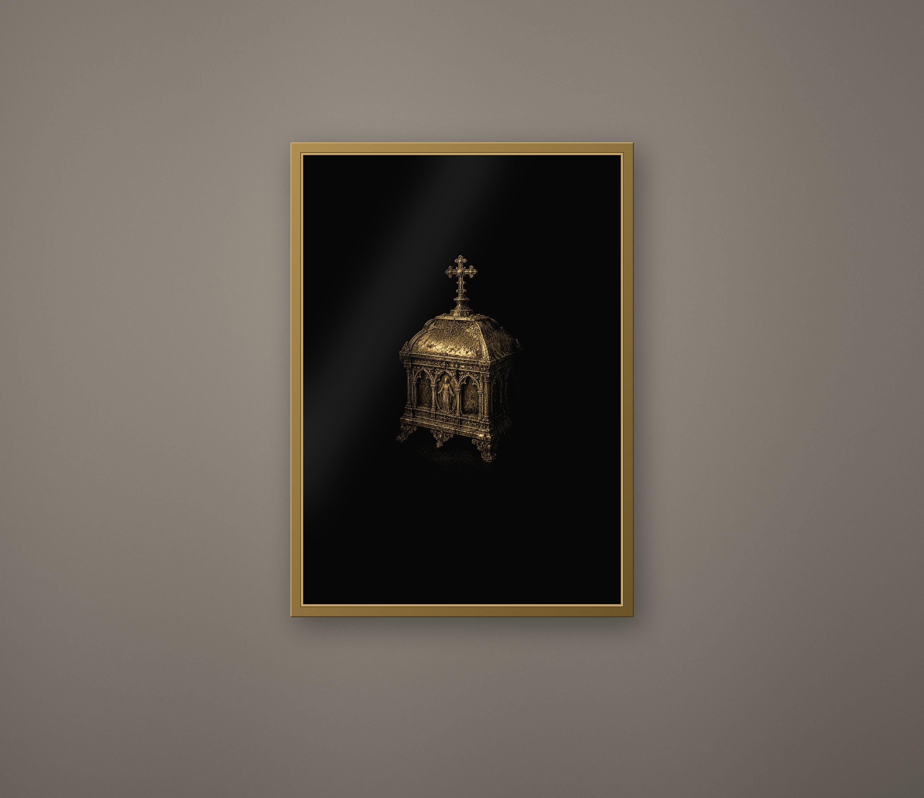Submerged Chapel, Dark Academia Gothic Angel Prints | Antique Gold Altar Wall Art | Digital Download