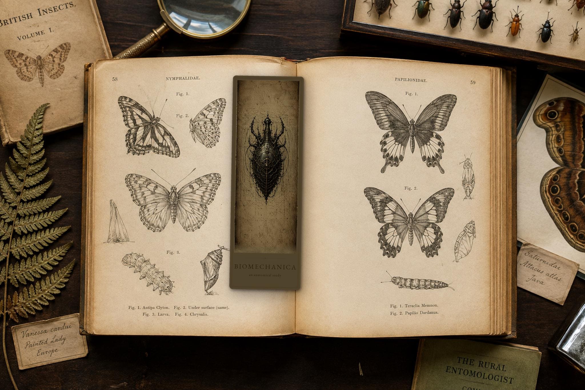 Insects & Wings Biomechanical Bookmark | Dark Academia Anatomy | Magnetic Page Marker | Gothic Sci-Fi | Book Lover Gift