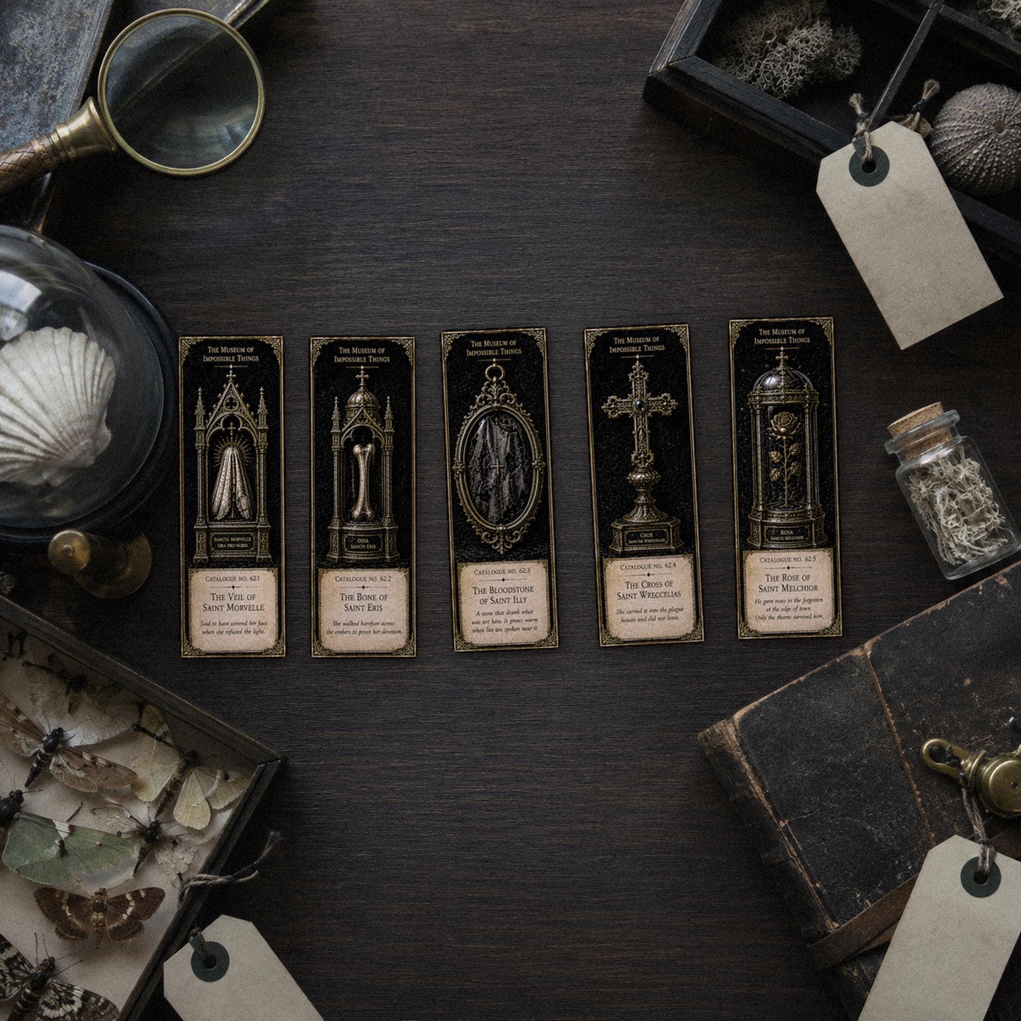 Relics of the Saints Bookmark | Dark Academia Set of 5 | Standard or Magnetic | Gothic Cabinet of Curiosities