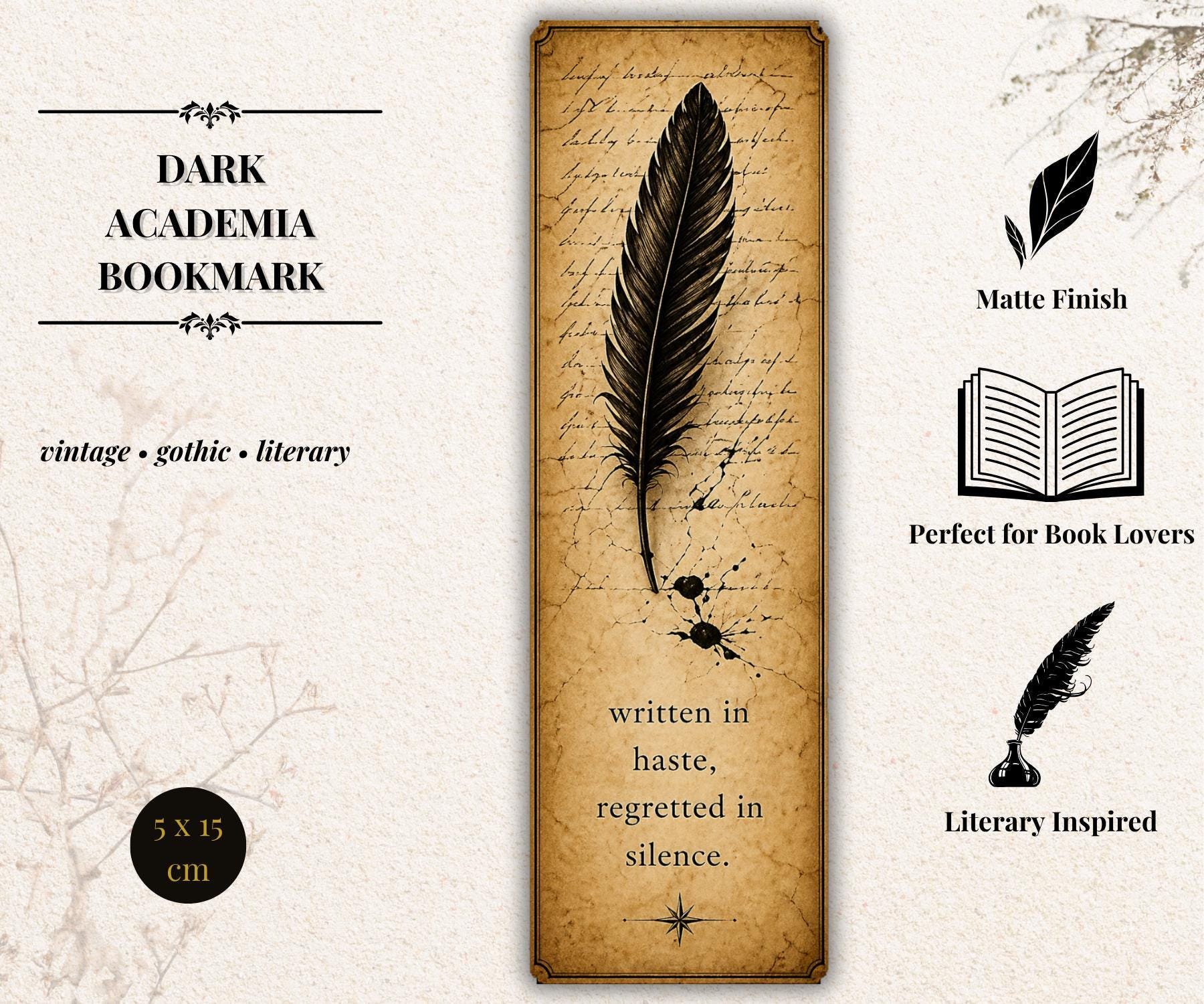 Dark Academia Bookmark, Gothic Raven Design | Vintage Literary Stationery | Ornate Key, Moth - Book Lover Gift