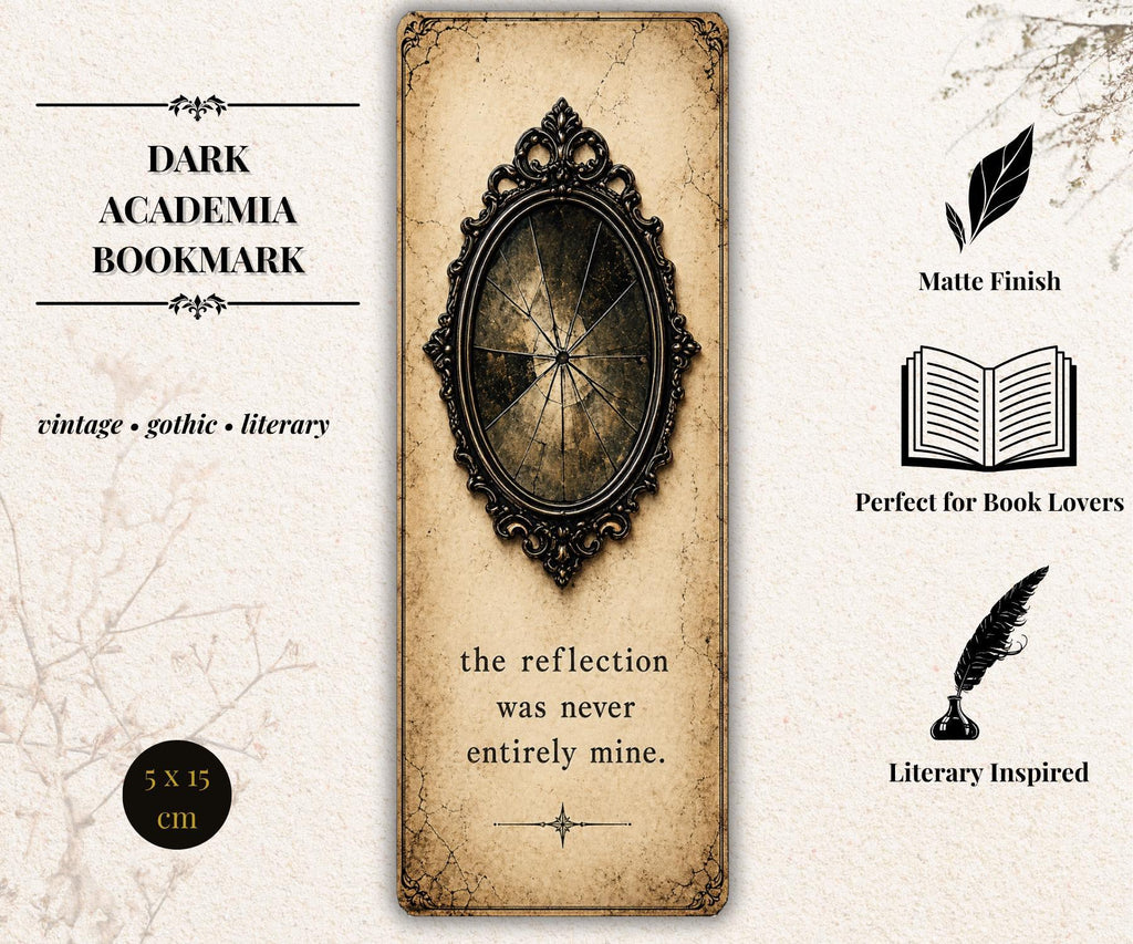 Dark Academia Bookmark, Gothic Raven Design | Vintage Literary Stationery | Ornate Key, Moth - Book Lover Gift