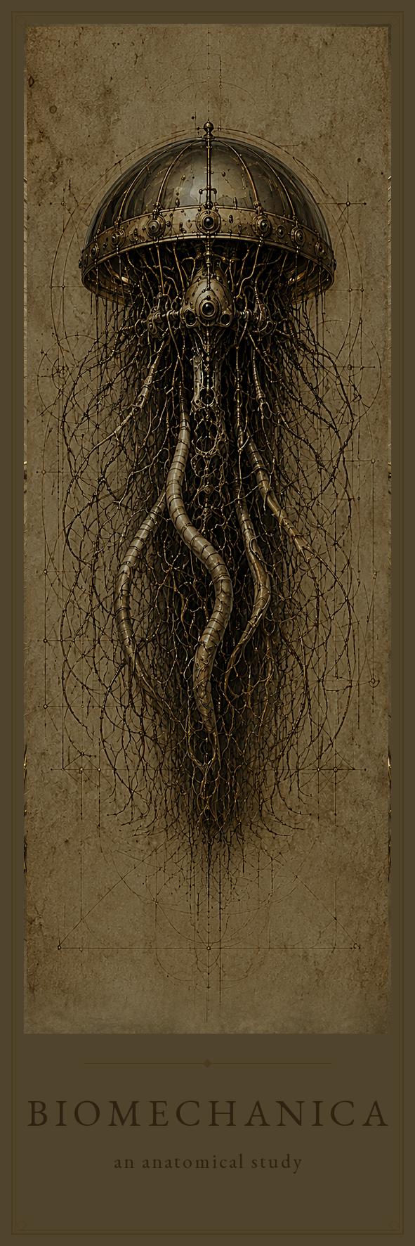 Jellyfish Biomechanical Bookmark, Dark Academia Gothic | Anatomical Art Page Marker | Magnetic or Standard