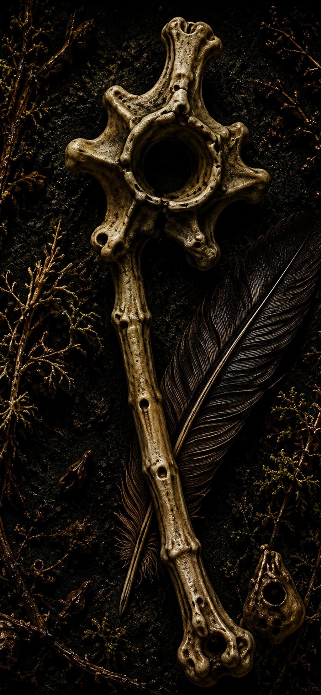 The Bone Garden Phone Wallpaper, Dark Goblincore Lock Screen | Moss And Bones Digital Art | iPhone And Android Set